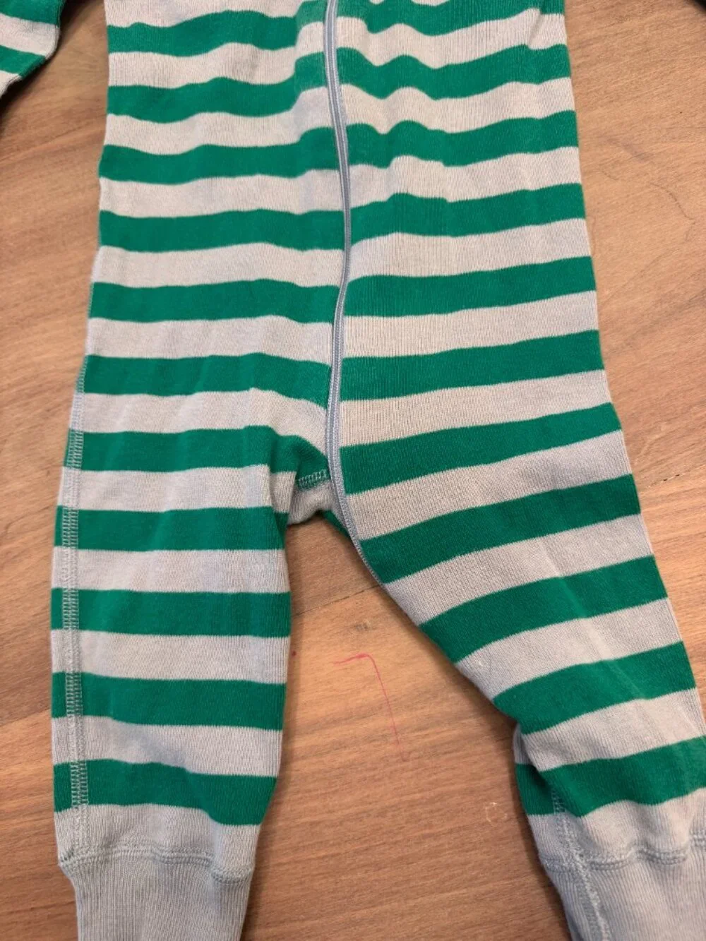 Hanna Andersson Green Gray Striped Zip Romper Sleeper 9-12M